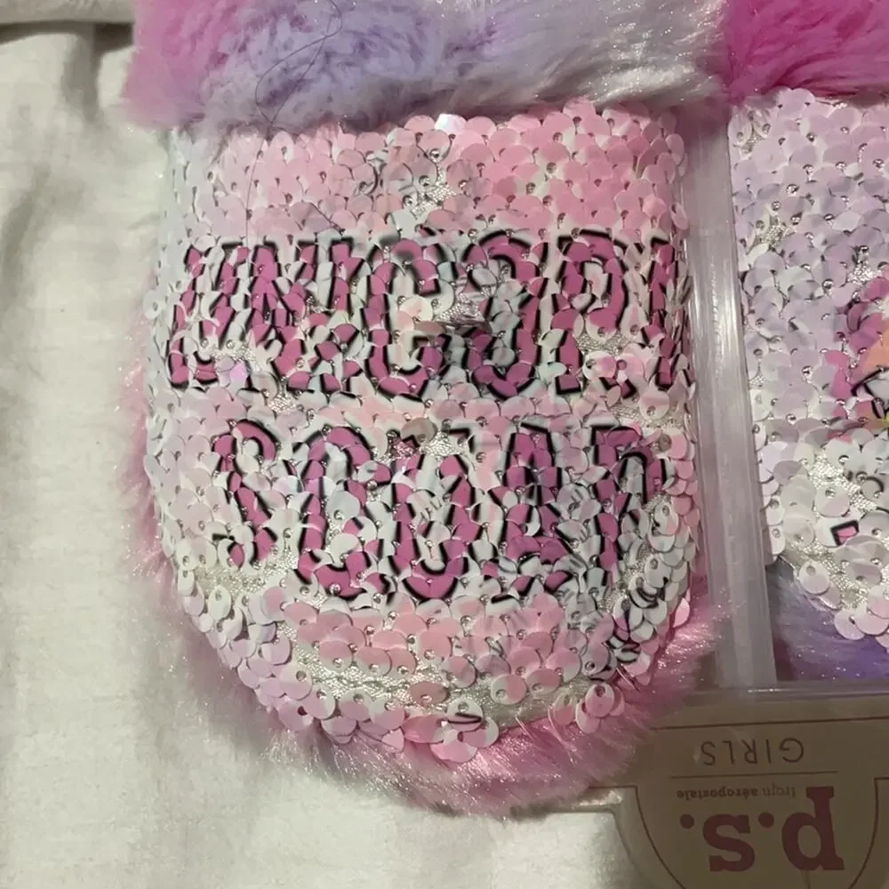 Aeropostale 11/12 slide on slipper sequined that flips NWT and perfect unicorn